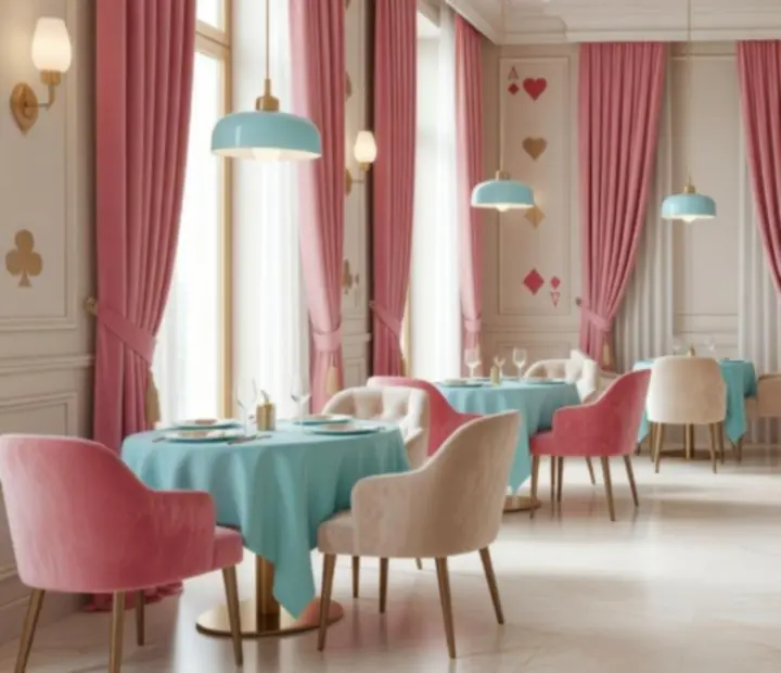 Ambiance élégante et décoration pastel inspirée des salons casino