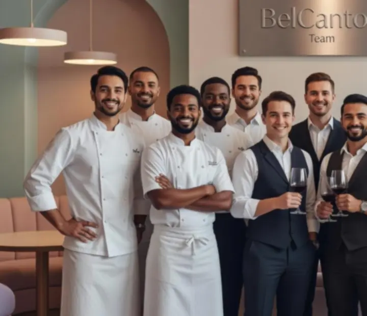 &Eacute;quipe du restaurant BelCantoir : chefs, sommeliers et responsables &eacute;v&eacute;nementiels souriants