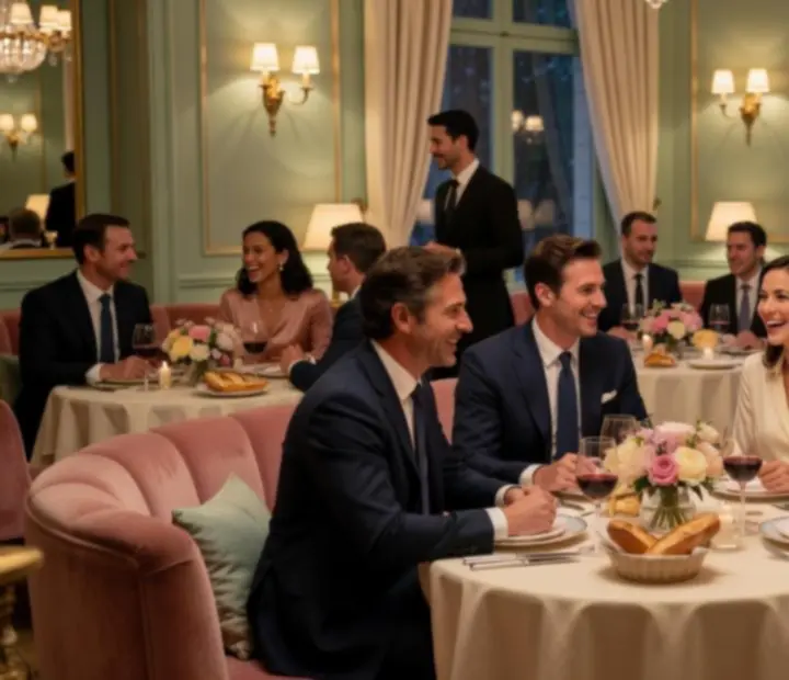 Convives souriants partageant un dîner élégant au BelCantoir