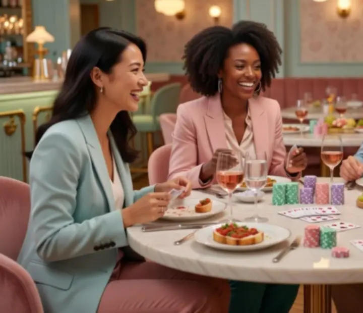 Soirée poker amicale autour d'une table, dans une ambiance conviviale et élégante